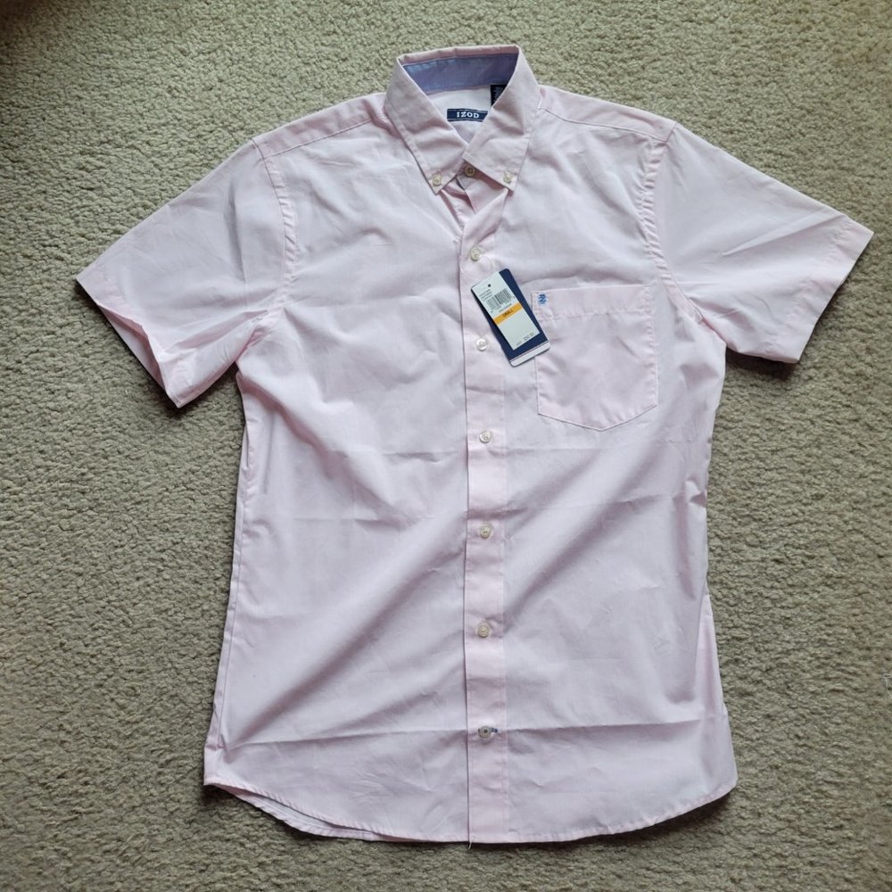 IZOD Men's Short Sleeve Micro Plaid Button-Down Shirt - Rose Shadow Pink S NWT